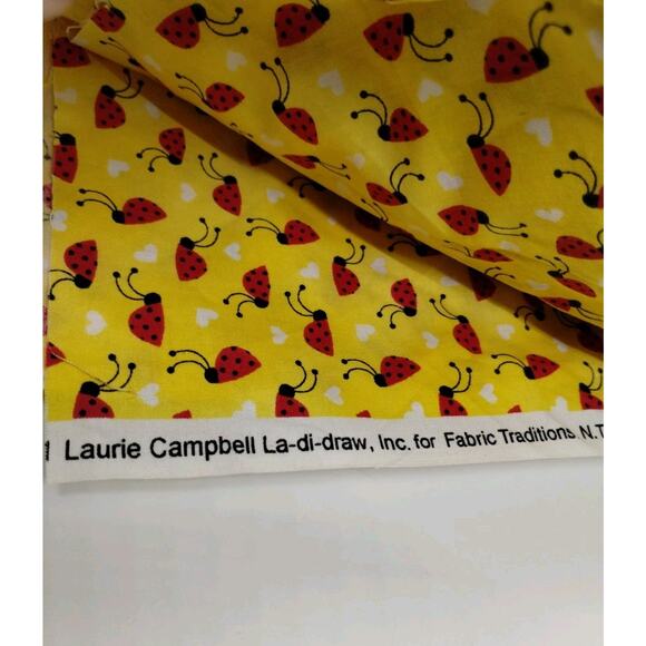 Yellow Ladybug Hearts Fabric Remnant - 44 Long x 17-18 Wide - Quilting Scrapbook - Picture 2 of 2